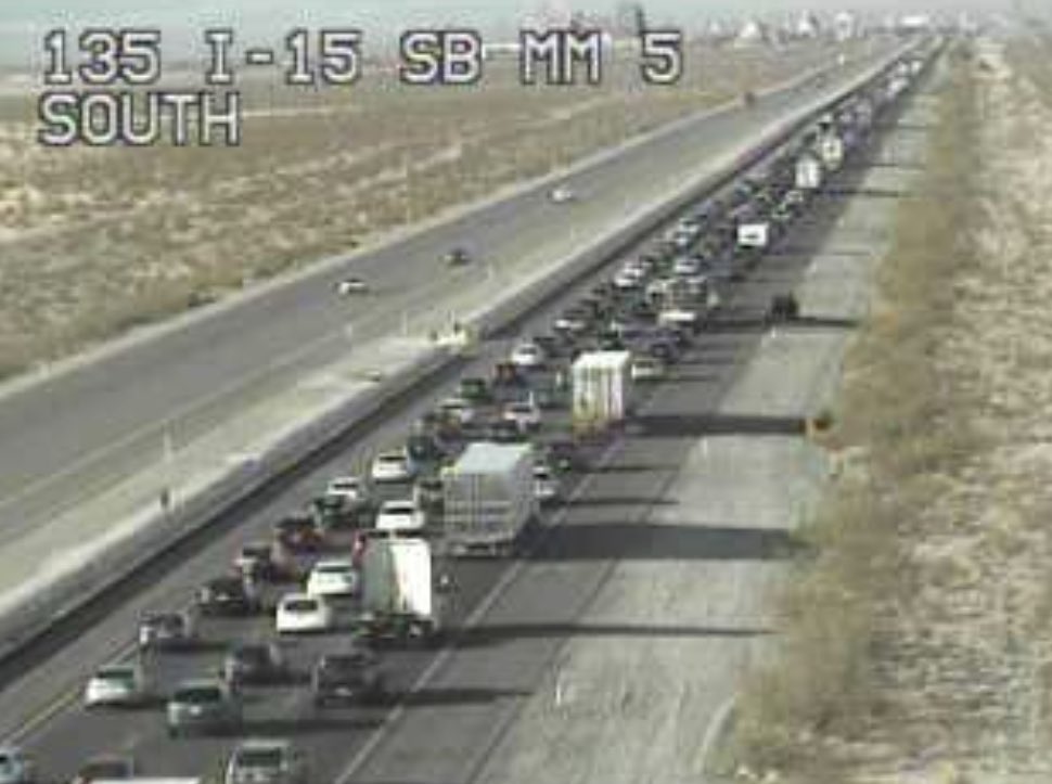 NVStatePolice's tweet image. #trafficalert Traffic is already backed up 6 miles in Primm. It will get worse through out the day. To avoid traffic use SR160 to W Bell Vista Ave in Pahrump and catch route 127 in CA, that will bring you right into Baker. If you decide to use the 15, pack your patience. #nhp