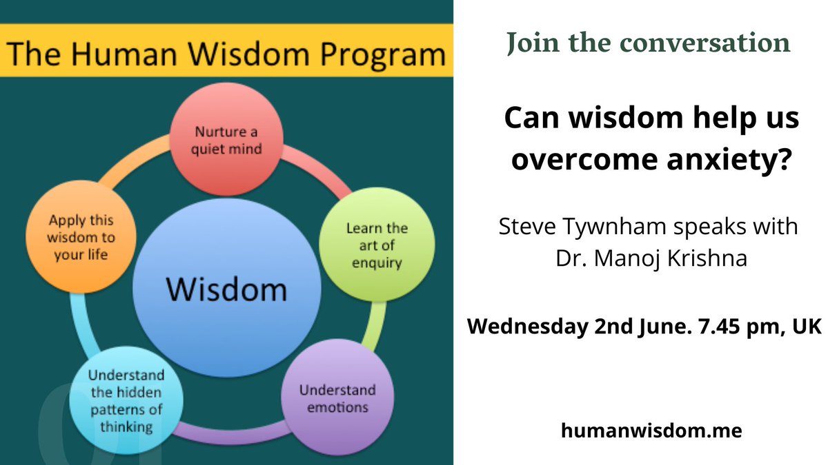 humanenquiry's tweet photo. Ever been anxious? Join Steve and me as we explore how wisdom can help us avoid and overcome anxiety. Wednesday 7.45 pm UK. Livestream via this link: https://t.co/7gOt1idd0b
Please share. https://t.co/IS0Jqh4o5D