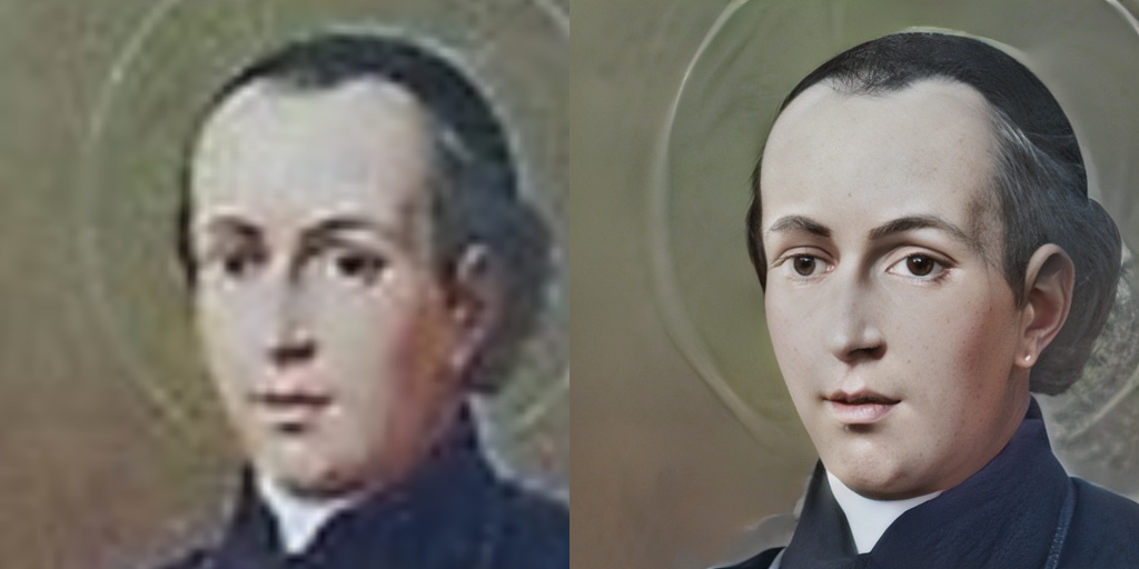 Estoy probando este modelo, que reconstruye rostros a partir de imágenes muy degradas o muy pequeñas. Podría hacerlo con fotos de gente, que es para lo que se ha creado, pero "casualmente" tengo un montón de rostros sacados de estampitas religiosas y...  github.com/yangxy/GPEN