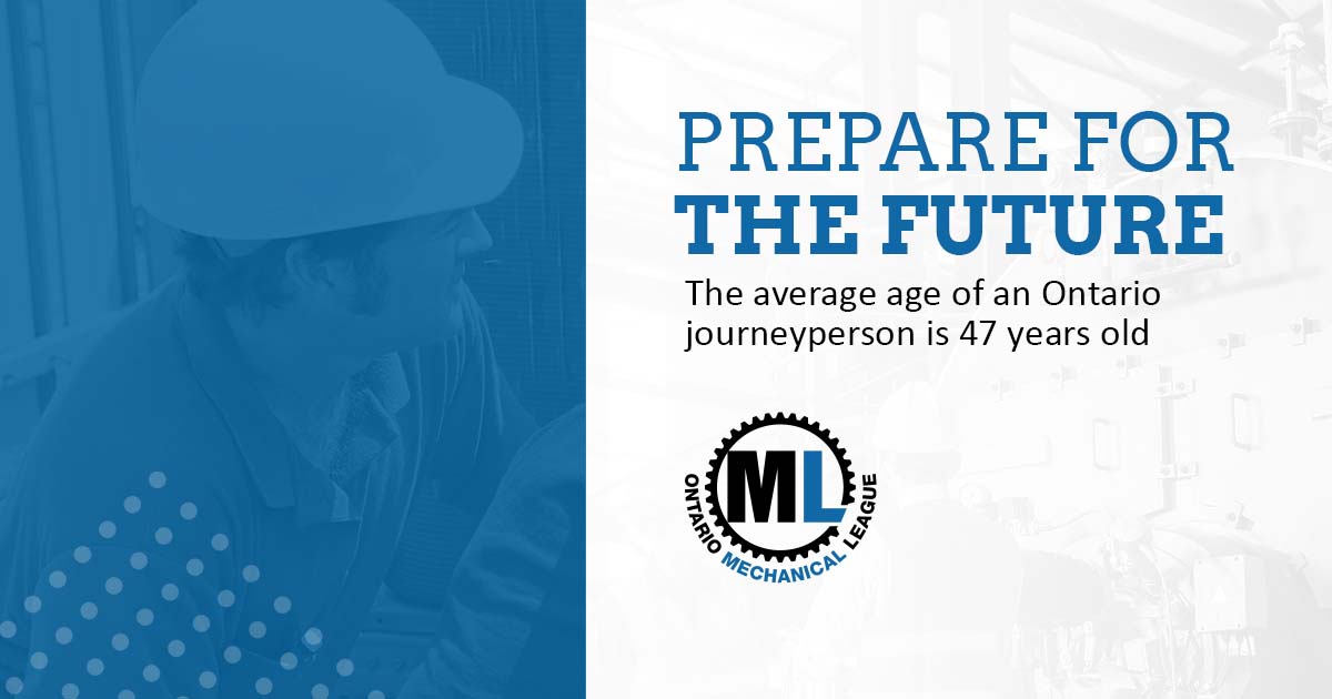 The average age of an Ontario journeyperson is 47 years old. When you take on an apprentice, you’re directly impacting the growth and development of the next generation of Ontario workers. Get involved today: joinoml.ca #OML #mechanicalapprentices #employers