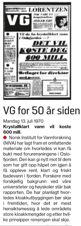 For 50 år siden fremla vi kunnskap om hvordan Oslofjorden kunne bli friskere. Da var manglende renseanlegg hovedproblemet. I dag er det primært andre utfordringer som må løses for at Oslofjorden skal bli frisk igjen. Vi fortsetter å bidra med kunnskap og løsninger.