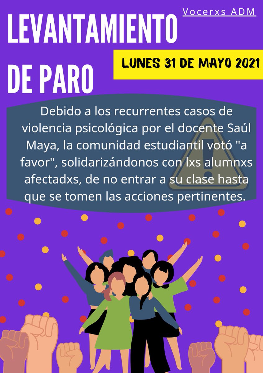 alumnxs_adm's tweet photo. ¡Hoy regresamos a clase!
Bajo la espera de que se cumplan el resto de los acuerdos.
#ParoADM https://t.co/s7hBJmektH
