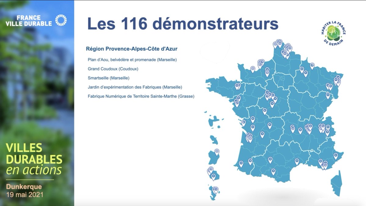 🆕 @Fr_VilleDurable, a souhaité mettre en avant 116 « démonstrateurs » pour encourager la réplication et la massification des meilleures réalisations sur le territoire national.
Le "Jardin des Fabriques" et "Smartseille" ont été retenu parmi les 116 démonstrateurs !