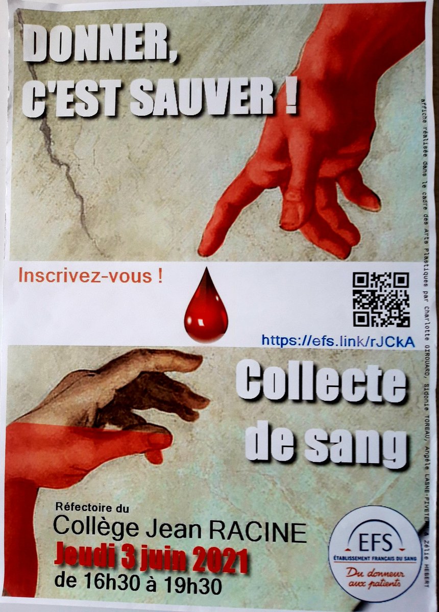 Petite "piqûre " de rappel: le #DonduSang , plusieurs fois reporté,  aura bien lieu au collège le JEUDI 3 JUIN, de 16h30 à 19h30. On vous y attend nombreux. #DonnercestSauver #EFS