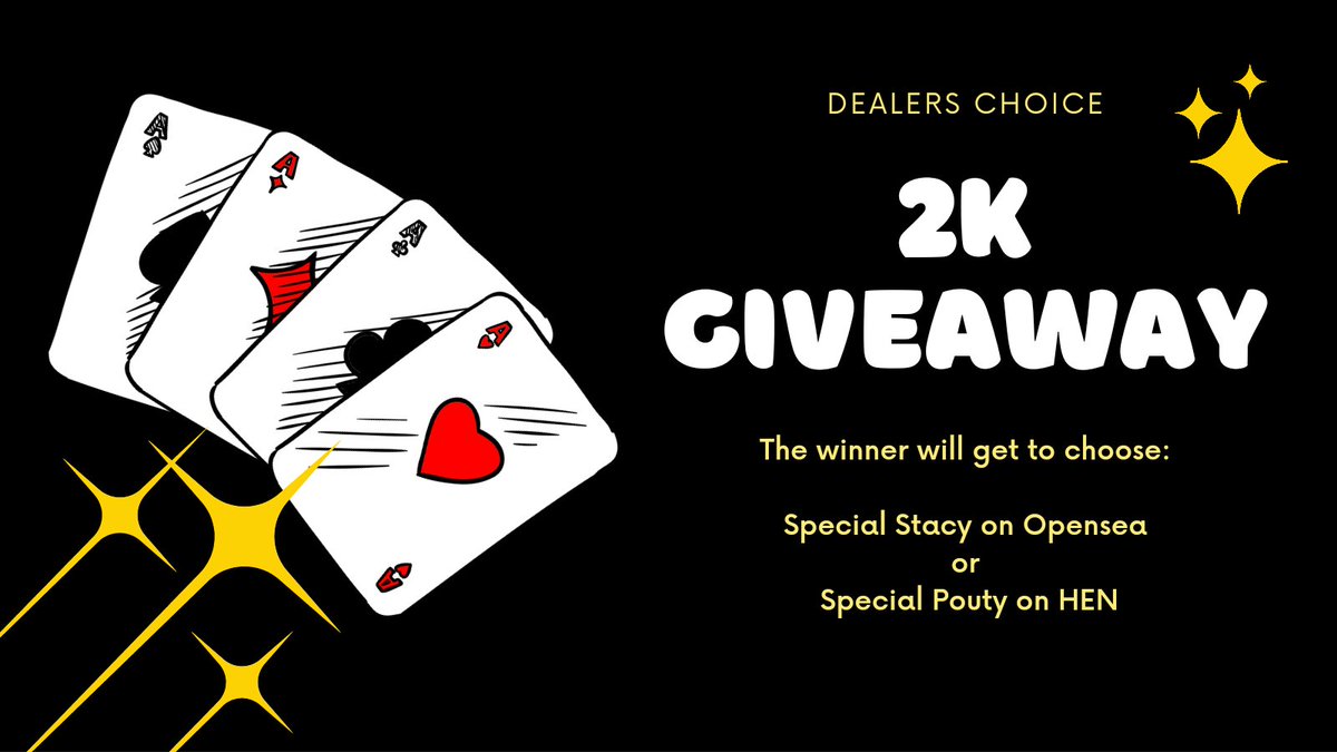 cryptostacys's tweet image. ⭐ 2K GIVEAWAY! ⭐

Dealers Choice!! 🥰

Winner gets to choose a Stacy (🌊) or a Pouty (🐓) to build with me and keep! 😱❤

To enter:

- Like, follow @cryptostacys &amp;amp; Retweet
- Comment your favorite Stacy or Pouty below 👇👇
-Ends Mon, June 7

#NFTGiveaway #NFTart #NFTCommunity