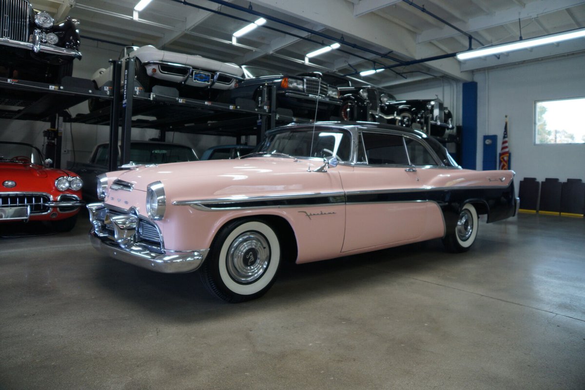 Mercomatic's tweet photo. 1956 #DeSoto #Firedome #Seville; 331 cid #Hemi, 2 bbl, 230 hp; 2-speed Push-Button PowerFlite automatic; Firedome was DeSoto's entry level series, while Seville was the name for the low-level "hardtop". Styling was updated to better align DeSoto with the #ForwardLook philosophy https://t.co/UyhBFgxjWJ