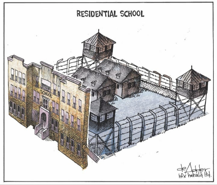 deAdderCanada's tweet image. Cartoon on #ResidentialSchool in #Canada #genocide.