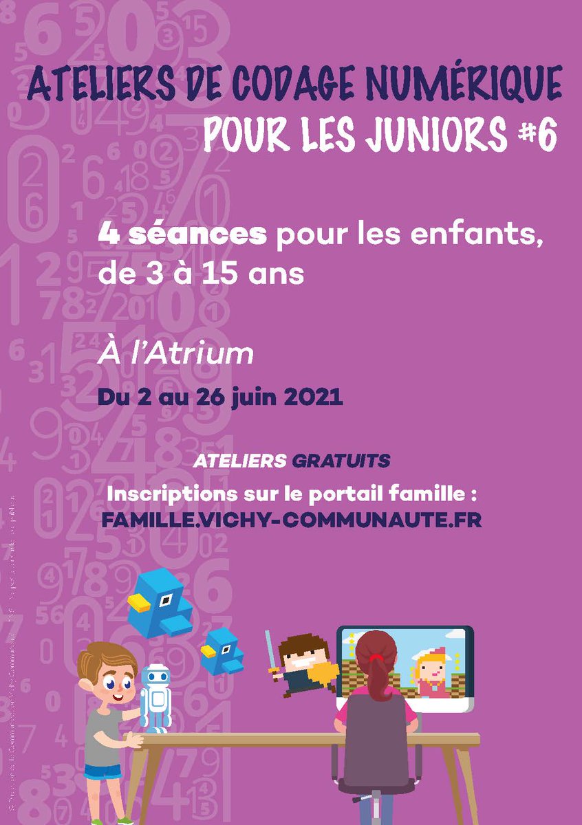 VichyCommunaute's tweet photo. [#AteliersCodage] Les ateliers codage numérique animés par Magic Makers et Colori reviennent du 2 au 26 juin pour une nouvelle session, avec au programme : construction d'objet, dessin numérique et création de site web, pour 3 à 15 ans. Infos sur : https://t.co/KMqC58qm0L https://t.co/mp4oypqIsK