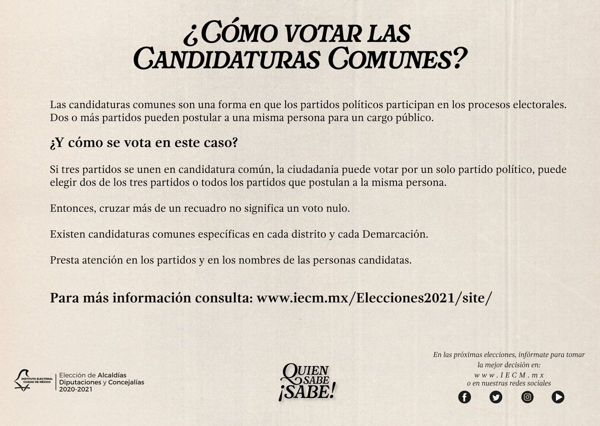 iecm's tweet photo. En la Ciudad de México tenemos candidaturas comunes de algunos partidos políticos 📝

Si decides votar por alguna de ellas, aquí te decimos cómo hacerlo sin que tu voto sea nulo ✍🏻🗳 https://t.co/AWKLEWLvNC