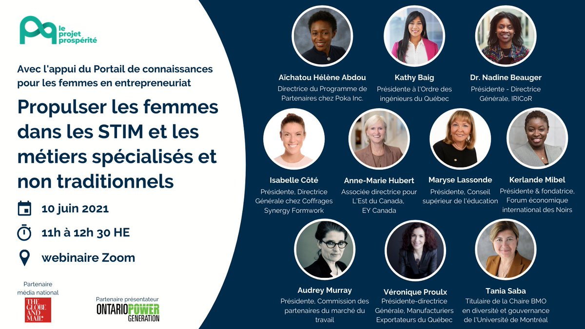 1/2 Soyez des nôtres le 10 juin pour notre webinaire « Propulser les femmes dans les STIM et les métiers spécialisés et non traditionnels ». Nos panélistes chevronnées sensibiliseront les étudiantes en STIM aux attentes d’une carrière dans ces disciplines.