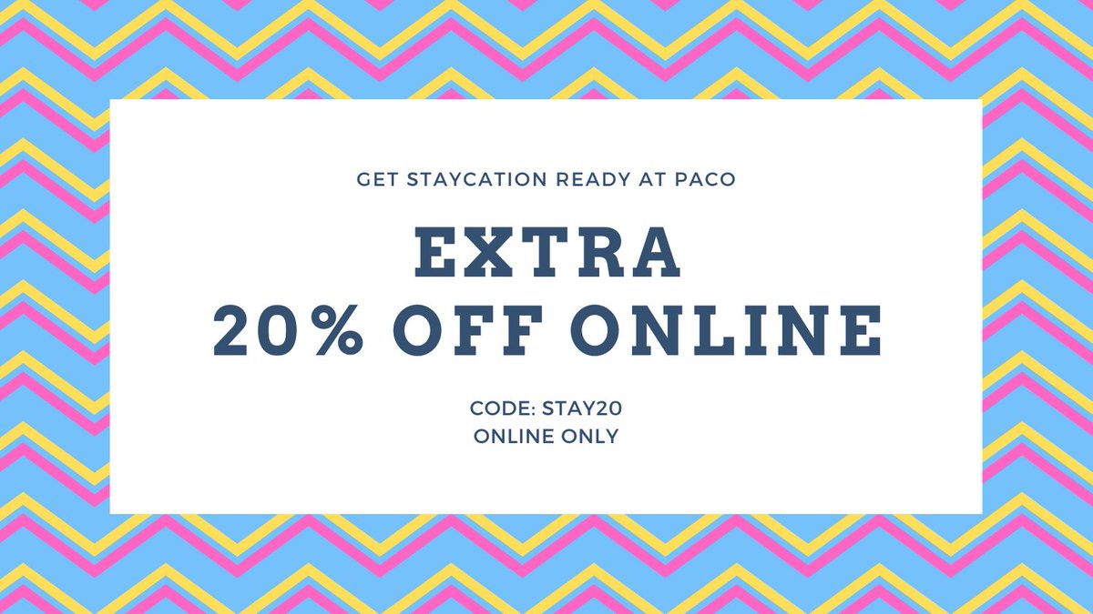 Get staycation ready at Paco with an extra 20% off online! Code STAY20

#discountcode #staycation #paco #pacoboutique #wishlist