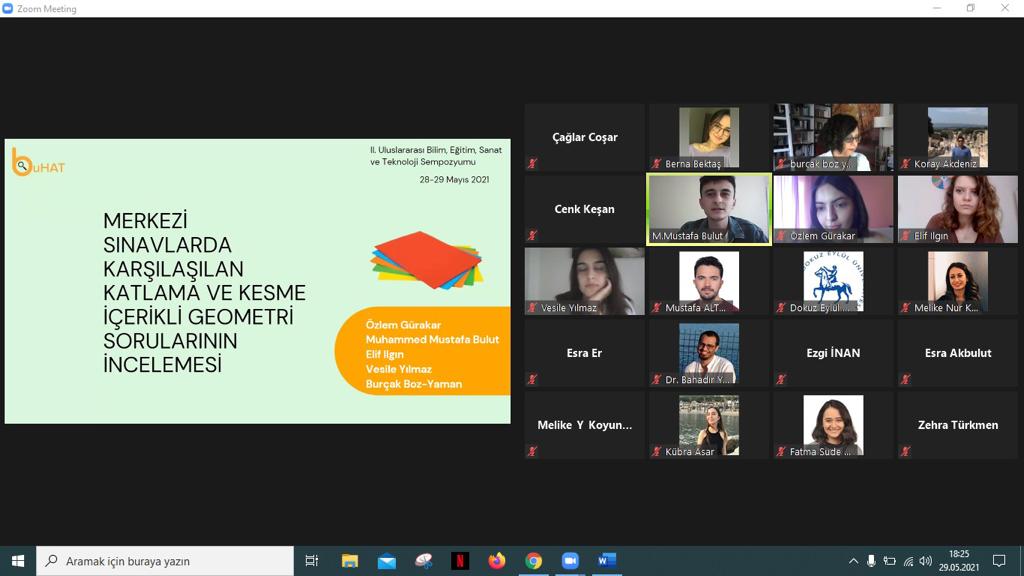 BuHAT_MSKU's tweet photo. Ekip üyelerimizden Özlem, Mustafa ,Elif ve Vesile "Merkezi Sınavlarda Karşılaşılan Katlama ve Kesme İçerikli Geometri Sorularının İncelenmesi" başlıklı bildirilerini #UBEST2021 ‘de sundular.🥳
Arkadaşlarımızı destekliyor, ve başarılarından dolayı tebrik ediyoruz.☘️
#BuHAT https://t.co/F381bOSofA