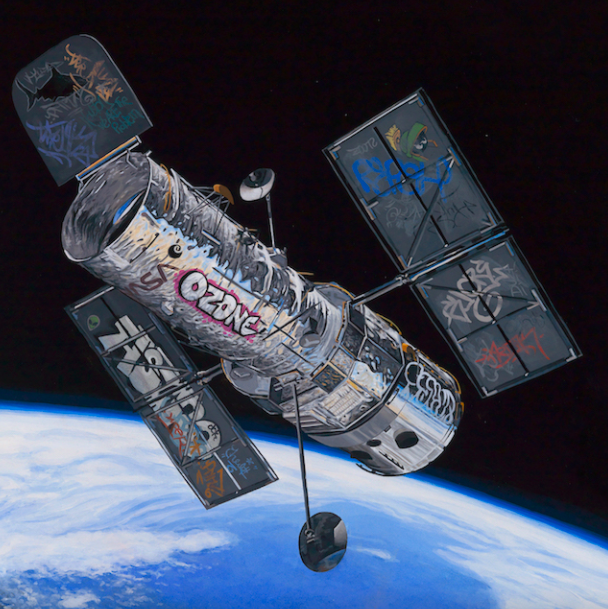 Josh Keyes “Frontier” (2015), acrylic on panel, 19″x24″