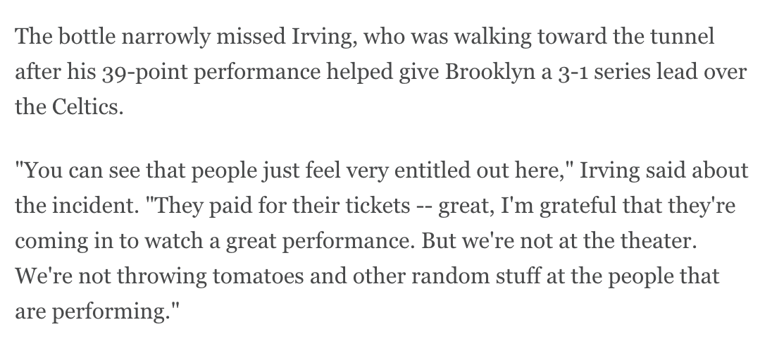PitchcountP's tweet photo. @KyrieIrving does it right and saves his tomatoes and other objects for performers at the theater. https://t.co/XevQeN99hi
