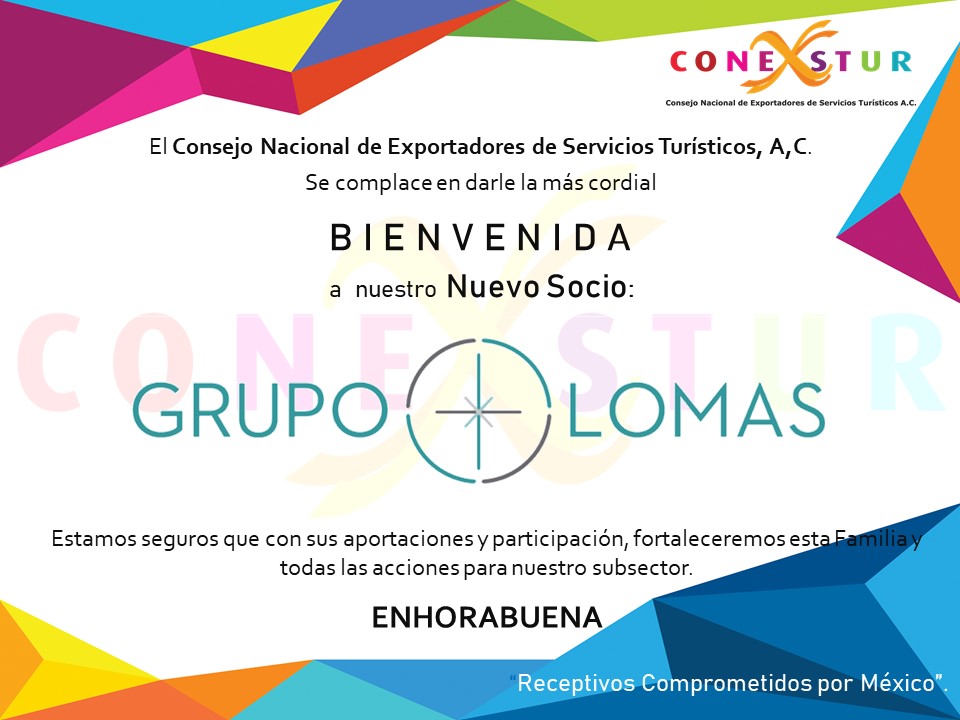 Celebramos la incorporación de un nuevo integrante en la #FamiliaCONEXSTUR. 🥳

Damos la bienvenida a Grupo Lomas; empresa referente en calidad, con 39 años de experiencia en el sector, a quien agradecemos su confianza y suma.🤩✈️

#NuevoSocio #GrupoLomas #ComprometidosConMéxico