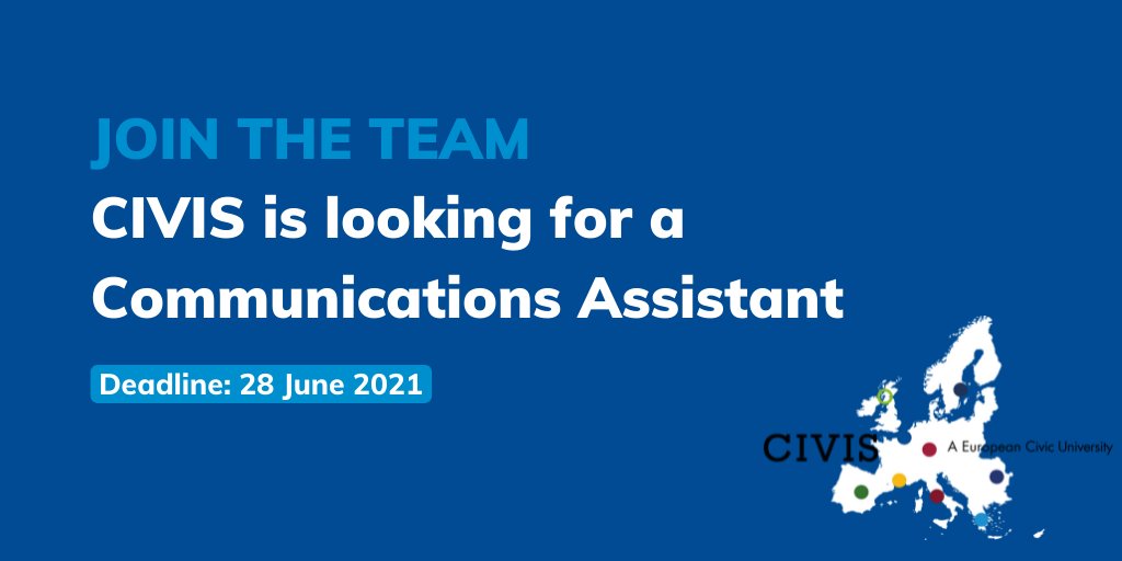 civis_eu's tweet photo. 💼 #JOBALERT 

@civis_eu is looking for a #Communications Assistant ‼️

Let's build the European University of the future together! #JoinTheTeam

➡️ https://t.co/a1yfUYQ48n
👋 Deadline: 28 June 2021 https://t.co/aFy9SnMbzj