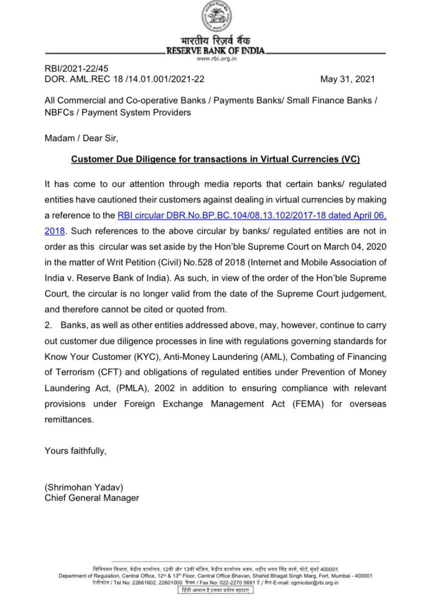 JBCoinOfficial's tweet photo. #BreakingNews
Tag your #Bank with this and let them see & hear this #CryptoNews aloud that #RBI has clarified about all the #FUD spread by #Banks dealing with #indiancryptoexchanges.
@zebpay @WazirXIndia @CoinDCX @CoinSwitchKuber @Unocoin @pushpendrakum https://t.co/0swj9uWKZC