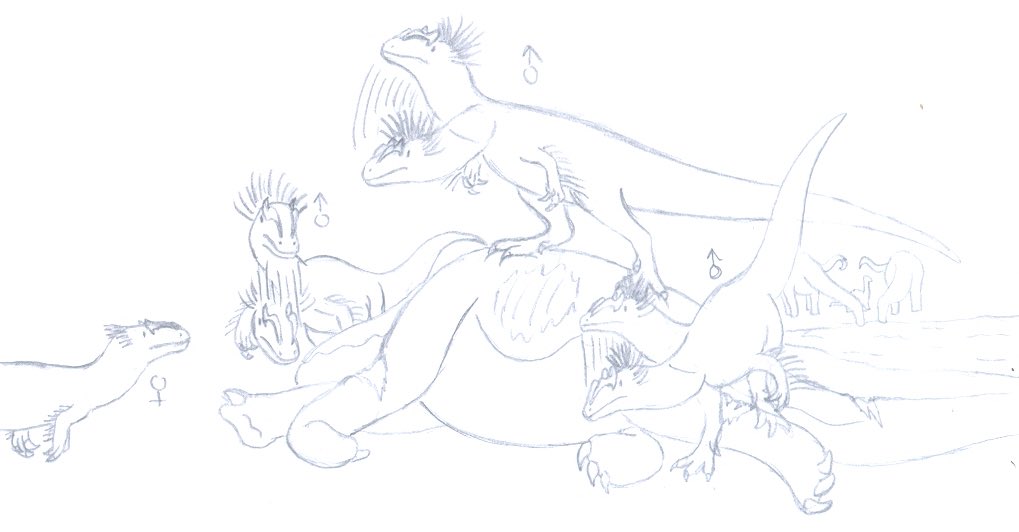 roukaryu's tweet photo. Three #Allosaurus brothers claim a carcass at a watering hole for courtship. Inspired by hypotheses of the Cleveland-Lloyd Dinosaur Quarry as a nesting site, especially an idea by @DuaneNash5 that sick dinosaurs come here to die.
#MorrisonWeek #MorrisonMay #MorrisonFormationWeek https://t.co/jOpL8bbrpB