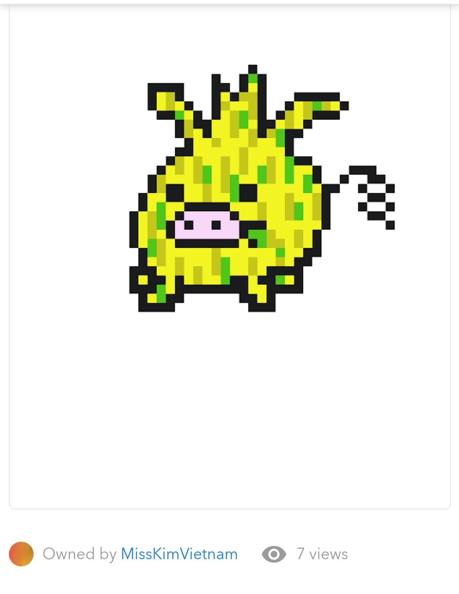 Congrats to MissKimVietnam! New owner of #013 Pineapple Pig! 
I cant seem to find you on Twitter or figure out how to message you, so if you see this, I've got a certificate of authenticity for you! 
#NFTCommunity #nftcollector #NFT #NFTartists #nftart