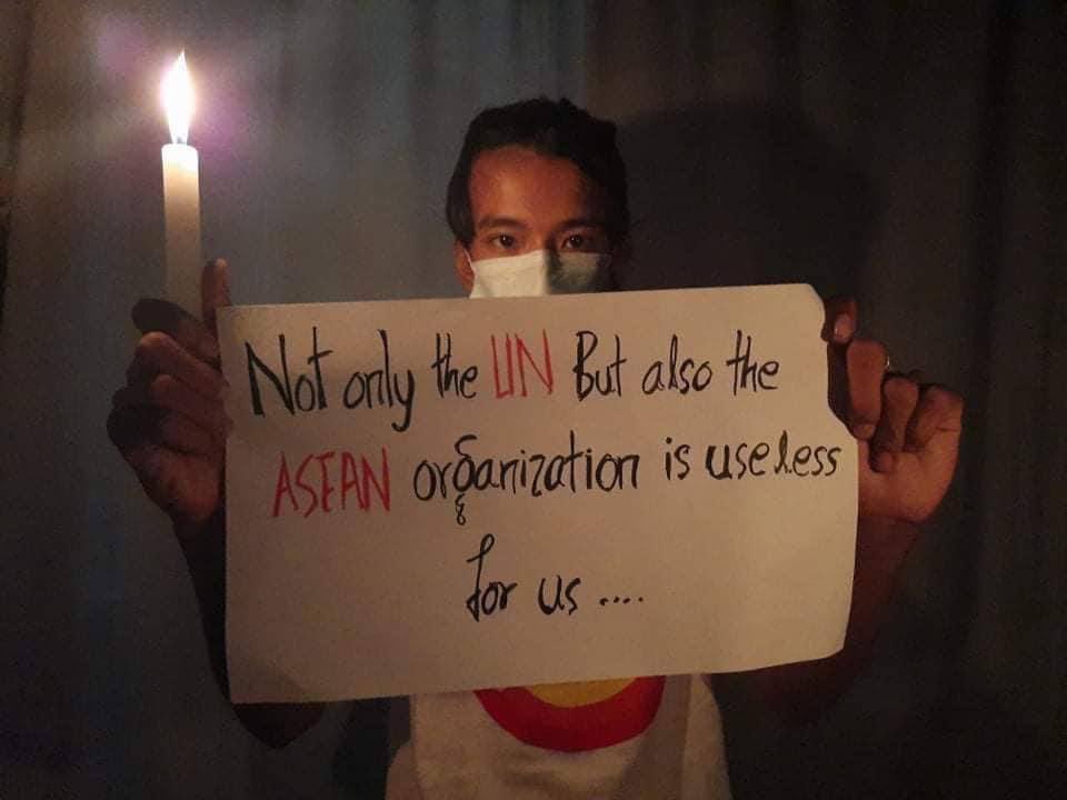G.Z youths from North Okkalapa protested at home against <a href="/ASEAN/">ASEAN</a>, which supports arms sales to the Burmese military. #WhatsHappeningInMyanmar #RejectMilitaryCoup #May31Coup
