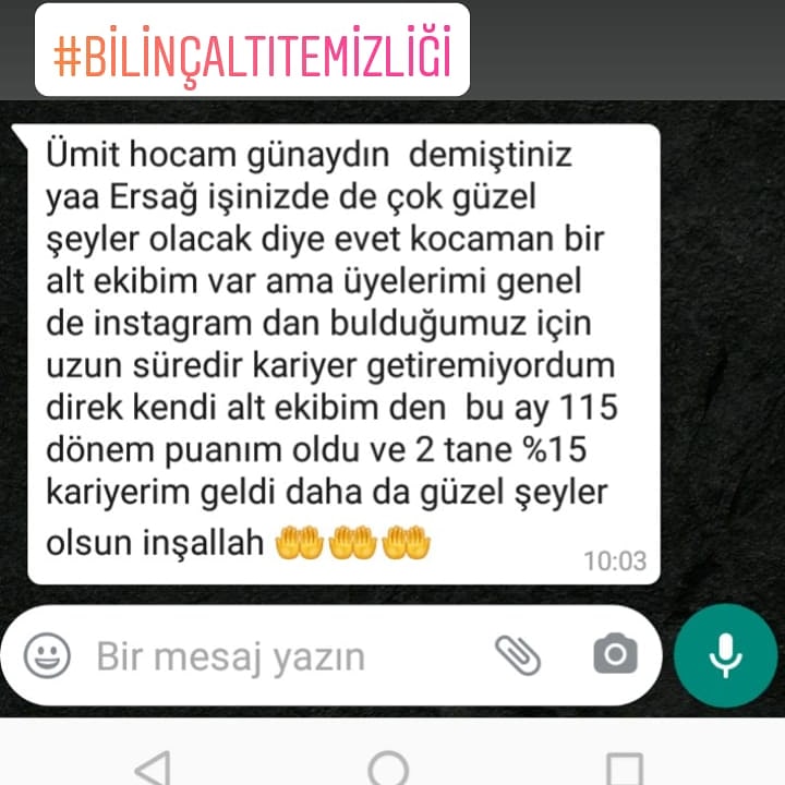 Sizde bu çalışma ile bilinçaltı buzda ki yüklerden kurtularak hayatınıza yeni bir başlangıç yapabilirizniz...
#bilinçaltı #bilinçaltıtemizliği #ersağ #networkmarketing #kişiselgelişim #şifa #şifaenerjisi