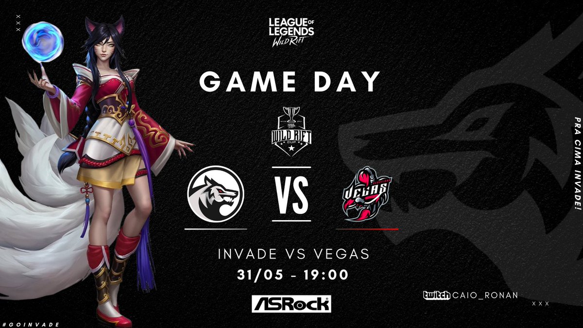 [#WILDRIFT] Quartas de final <a href="/Copawildrift/">Copawr</a>
 
⚔️ <a href="/goinvade/">Invade Gaming</a> VS <a href="/VegasScorpionsE/">Vegas Scorpions Esports</a> 
⏰ 19:00
📺 twitch.tv/caio_ronan