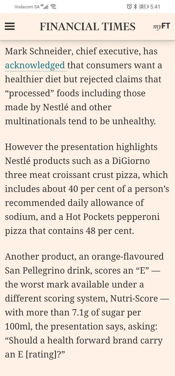 Nestlé, the world’s largest food company has acknowledged that more than 60% of its mainstream food and drinks products do not meet a “recognised definition of health” and that “some of our categories and products will never be ‘healthy’ no matter how much we renovate”.