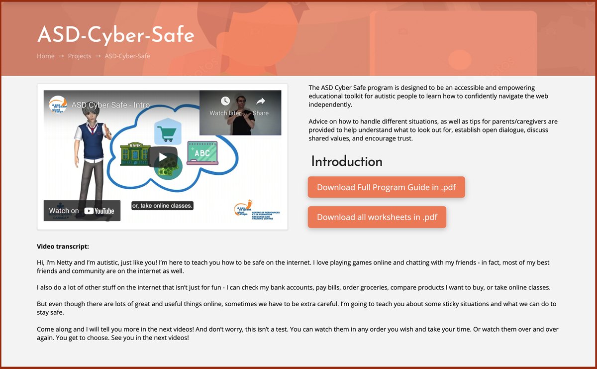 Honoured to collaborate with <a href="/GiantStepsQC/">Giant Steps Montreal / À Pas de Géant Montréal</a> and the inspirational Kelly Johnson (ow.ly/IHGv50EYLWm). Excited to share the resulting ASD Cyber Safe program, to help autistic individuals to navigate the web independently and safely.
check it out here: bit.ly/3i4D7Lx