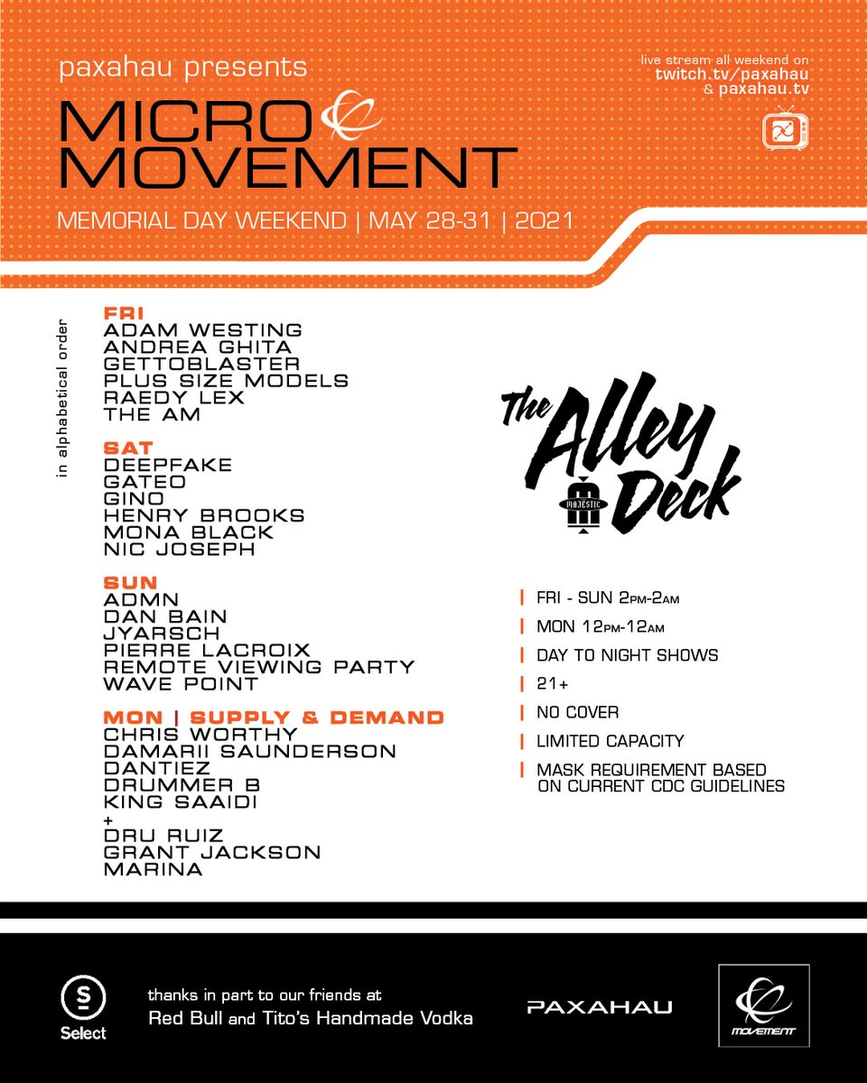 majesticdetroit's tweet photo. Finish #MicroMovement strong 💪💪 today with Supply & Demand on the Alley Deck!! Doors @ 12pm
Christ Worthy
Damarii Saunderson
Dantiez
Dummer B
King Saaidi + Dru Ruiz
Grant Jackson
Marina
NO COVER // 21+
*Arrive early to guarantee entry* https://t.co/vQGVZ3hCgi