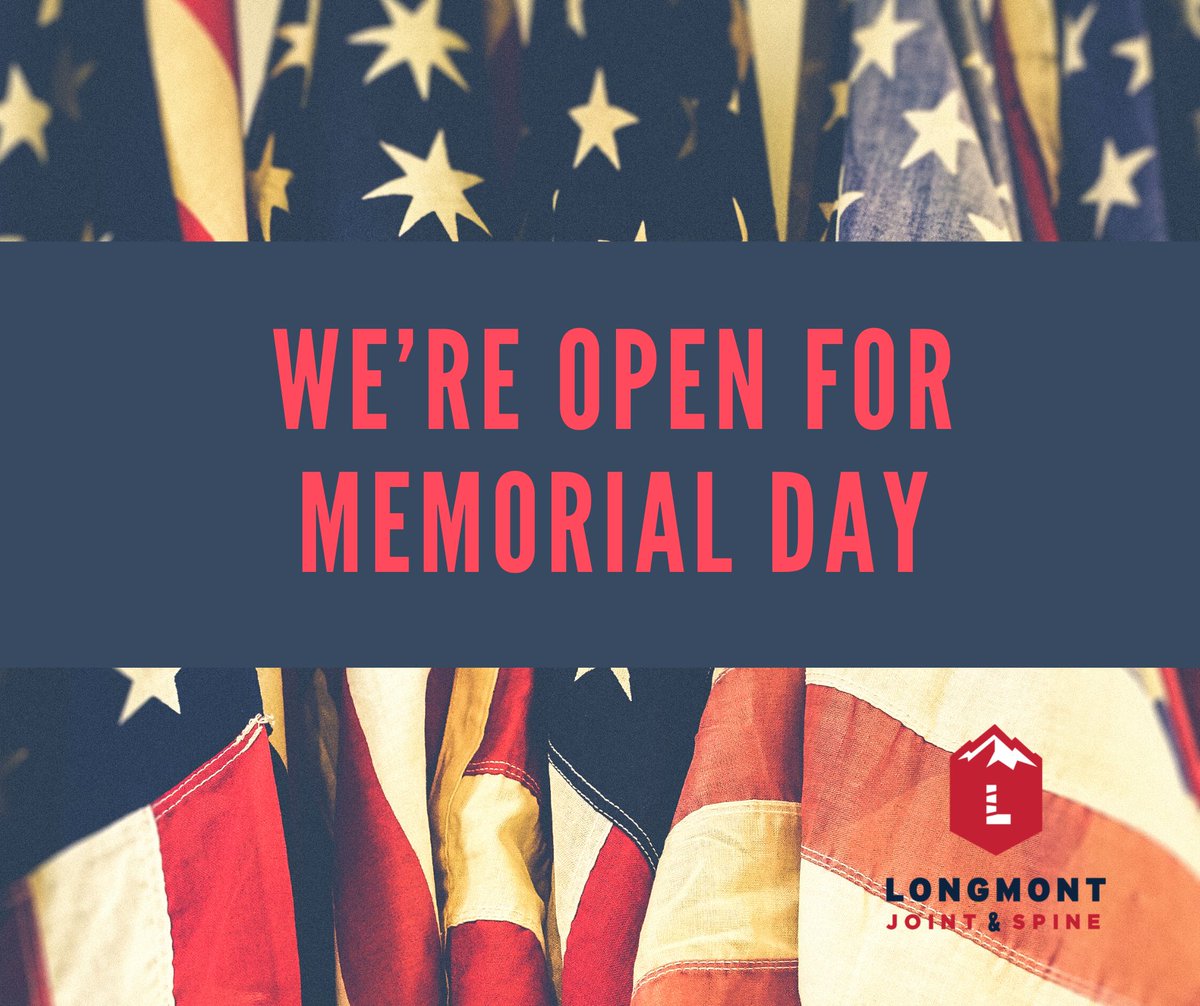 We’re open today from 9am to 6:30pm. Give us a call if you’re in need of an appointment!

#chiropractic #memorialday #longmont