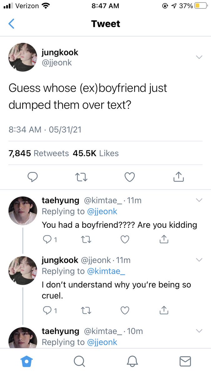  #taekookau where Taehyung decides to break things off with his fwb, because he fell too deep and he can’t only be friends with benefits with Jungkook when he’s half in love with him. And Jungkook…had thought they were boyfriends.