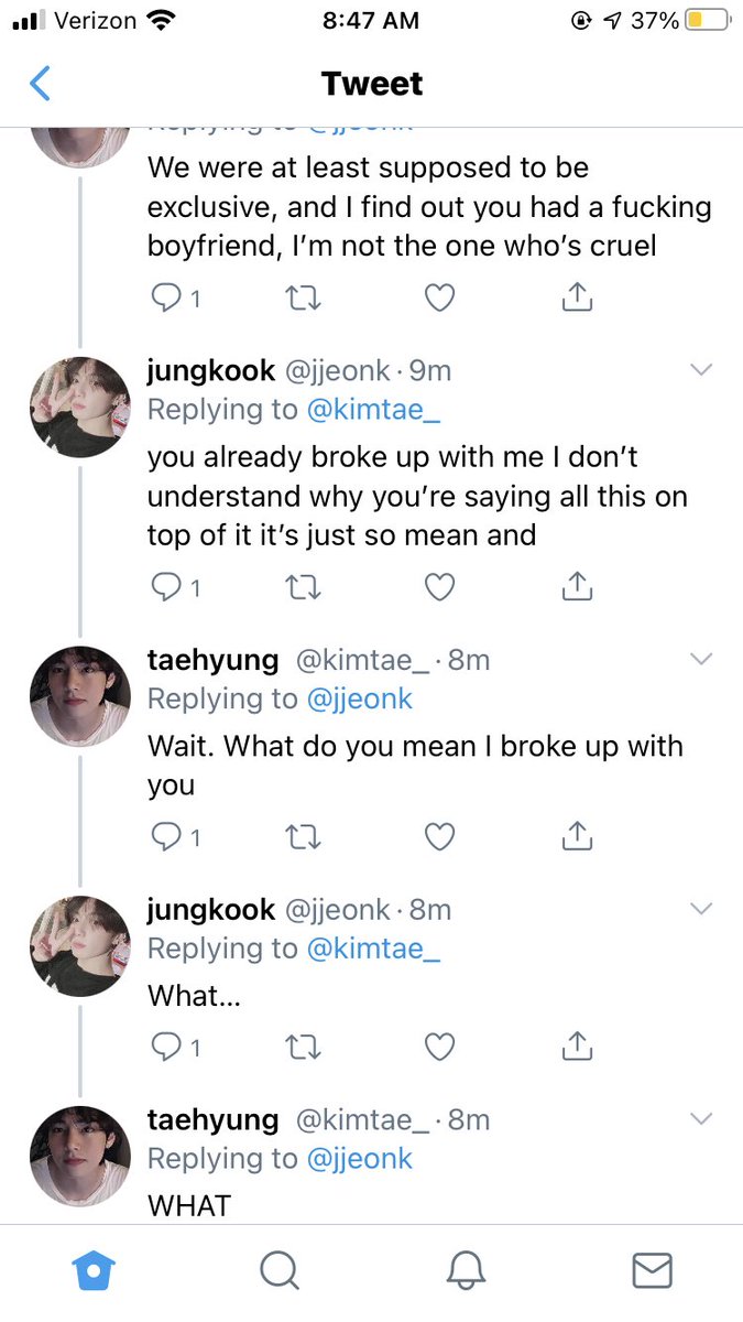  #taekookau where Taehyung decides to break things off with his fwb, because he fell too deep and he can’t only be friends with benefits with Jungkook when he’s half in love with him. And Jungkook…had thought they were boyfriends.