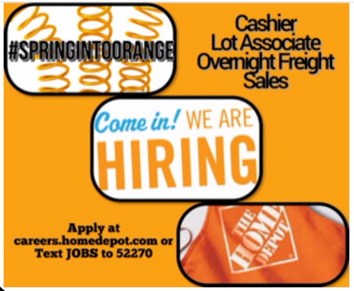 MelissaK3883's tweet photo. Now Hiring in the Columbus OH area. If your looking for a Full or Part Time job apply at your local Home Depot in your Neighborhood! Apply at https://t.co/uNqGspIu5R  or text JOBS to 52270.  #SpringIntoOrange @THD_KristyR @THDJoanneUrban @LyonsLyons711 @wendyrr7 @StephanieOurs https://t.co/7fgfjys6YG
