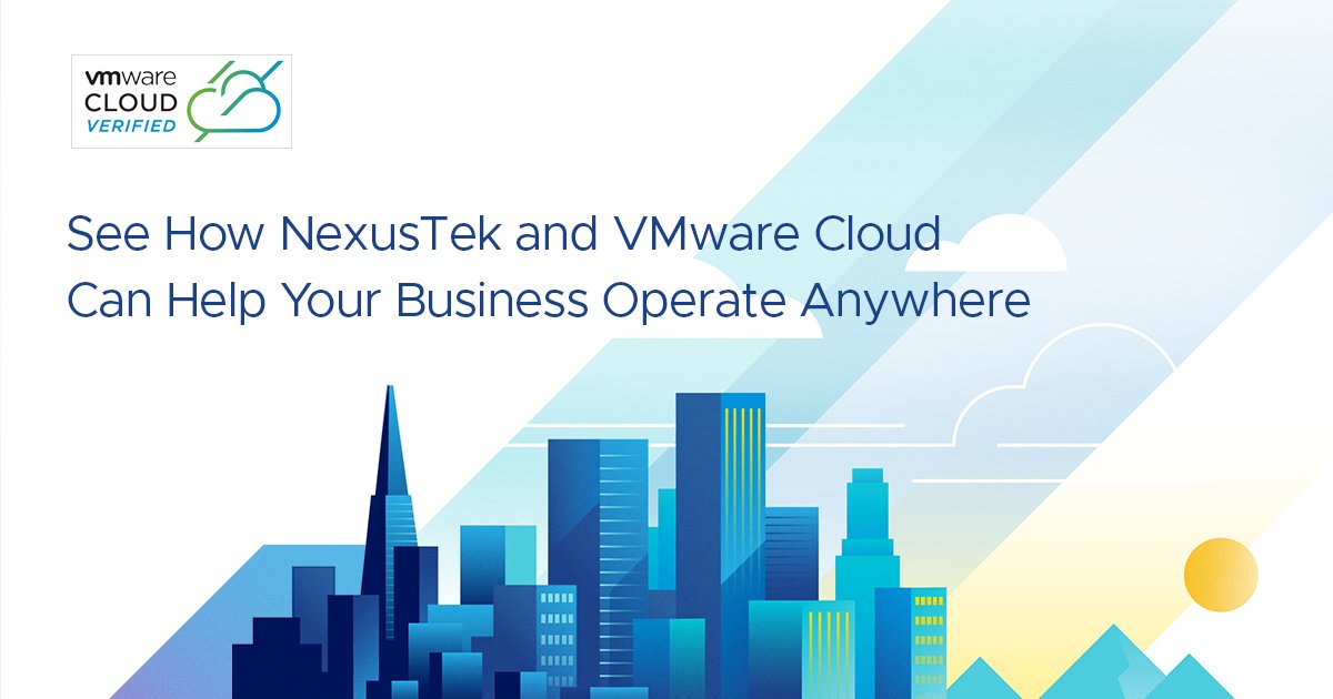 vmwarecloud's tweet image. Award-winning managed service provider @NexusTek partners with #VMware Cloud to help businesses operate from anywhere. Download this checklist to make sure your employees can securely work from home: bit.ly/3vPAUaE

#RemoteWorkforce #AnywhereOperations #CloudServices