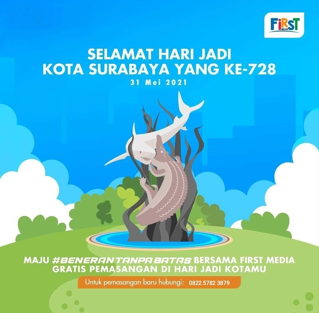 sby_firstmedia's tweet photo. Selamat Hari Jadi untuk Kota Surabaya yang ke-728. Mari maju bersama First Media yang #BeneranTanpaBatas 

Nikmati promo gratis pemasangan di hari spesial ini. Untuk pemasangan baru hubungi 0822 5782 3879

#FirstMedia #Linknet #surabaya https://t.co/69p9XB1Hnu