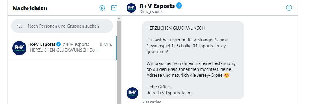 Danke!
<a href="/S04Esports/">Schalke 04 Esports EAFC</a> <a href="/ruv_esports/">R+V Esports</a>
