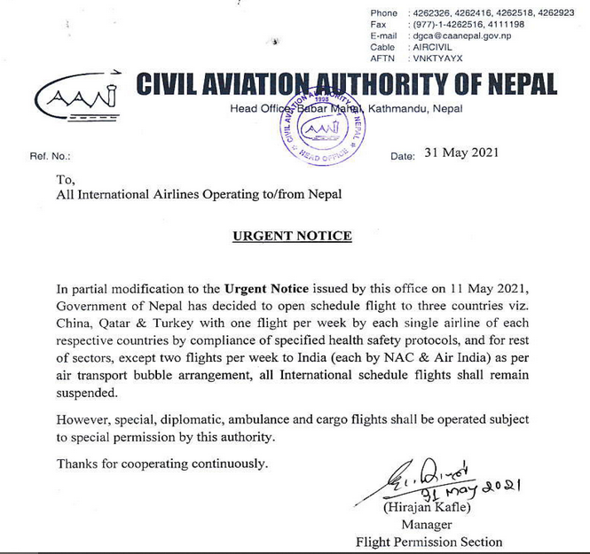 StrandedInNepal's tweet photo. 🇳🇵✈️Flight update - NOW OFFICIAL - limited scheduled flights to resume: 1/week to/from DOH, IST & China. More details to follow.
Unsure of status of charters booked for this week @qatarairways @TurkishAirlines @KoreanAir_KE
#strandedinNepal #covid19Nepal @nepaltourismb https://t.co/XHvkSuagsL