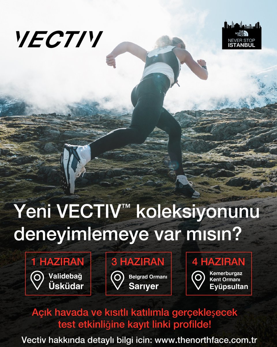 The North Face Vectiv patika ayakkabılarını bu hafta 3 gün  3 ayrı patikada ücretsiz test edebilirsiniz. Deneme hediyesi, ikramlar ve elbette %20 indirim hakkı ile
Kayıt ol ➡️ eventbrite.com/o/macera-akade… #vectiv 
+