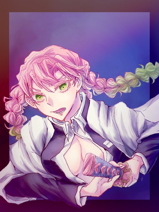 麻杏さんがTwitterに投稿した甘露寺蜜璃(鬼滅の刃)のイラスト。