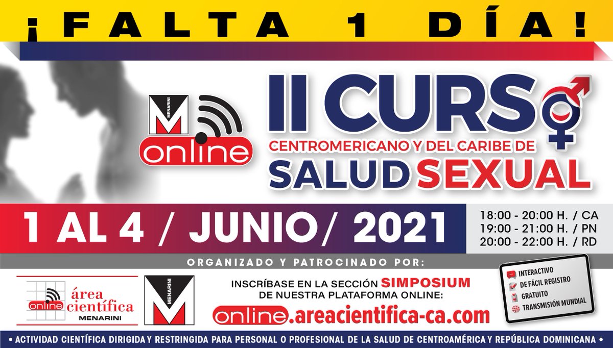 Le recordamos que mañana inicia el II Curso Centroamericano y del Caribe de Salud Sexual, que se desarrollará del 1 al 4 de mayo por medio de nuestra plataforma online.

Inscríbase aquí:  online.areacientifica-ca.com

Conozca el programa completo:
bit.ly/CursoSaludSexu…