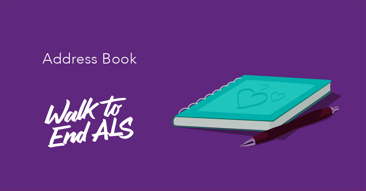 YRWalk4ALS's tweet photo. Today’s warm-up activity is called “Address Book.”
Reach out to your contacts and see if they will help create a future without ALS by joining you on June 20th or if they’ll consider making a donation to your Walk.
Register now for the #WalkToEndALS: https://t.co/asXRHIuQAP https://t.co/rMBZJgfjkT