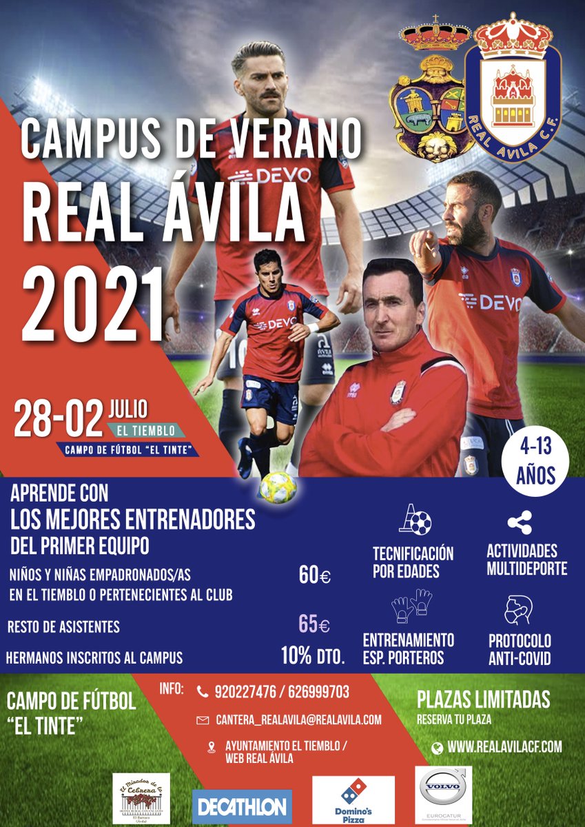 RealAvilaCF's tweet photo. 🅲🅰🅼🅿🆄🆂 🅳🅴 🆅🅴🆁🅰🅽🅾

📅 28 junio - 2 julio
👦👧 4-13 años
🏟️ Campo de Fútbol 'El Tinte' (El Tiemblo)
📩 Inscríbete aquí: https://t.co/MVUqjTJeLW

#RealÁvila #CanteraRealÁvila #SentimientoEncarnado https://t.co/A7gWRhrBIf