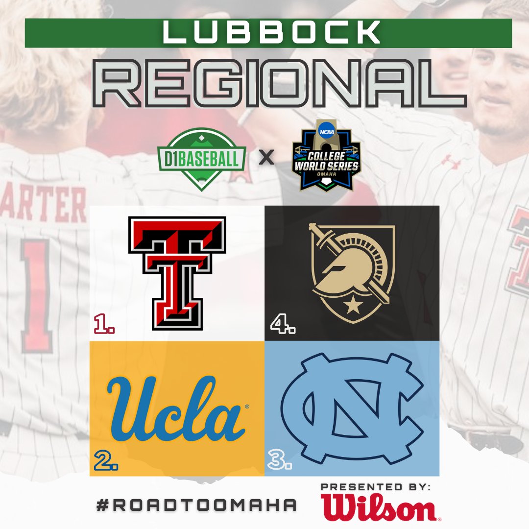 The Lubbock Regional

1. <a href="/TTU_Baseball/">Texas Tech Baseball</a> 
2. <a href="/UCLABaseball/">UCLA Baseball</a> 
3. <a href="/DiamondHeels/">Carolina Baseball</a> 
4. <a href="/ArmyWP_Baseball/">Army Baseball</a>