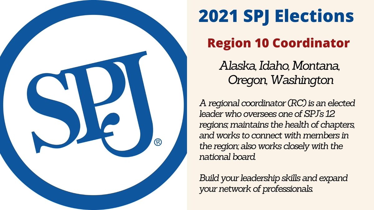 RebeccaAguilar's tweet photo. SPJ is looking for journalists &amp; journalism educators to lead the organization. Build your #leadership skills &amp; help journalists connect. Run for Region 10 Coordinator with @spj_tweets. If I can do it, so can you. Plz RT &amp; for more info: https://t.co/dlapcMuliC https://t.co/2LuQftJNcq