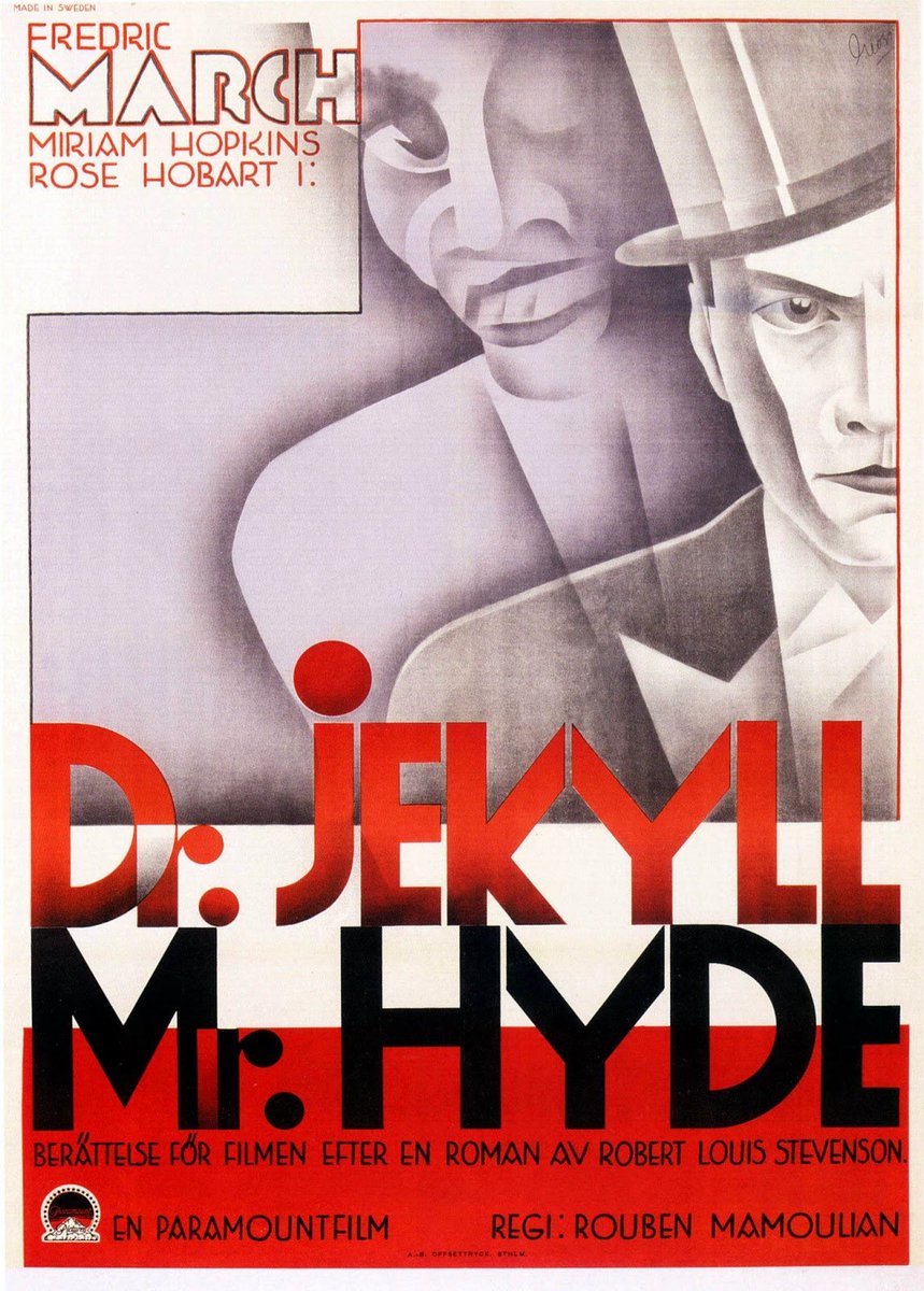 RomanPBone1's tweet photo. Swedish poster for Dr. JEKYLL AND MR. HYDE (1931).

US film directed by Rouben Mamoulian and starring Fredric March and Miriam Hopkins. https://t.co/2L3PqGjk5C