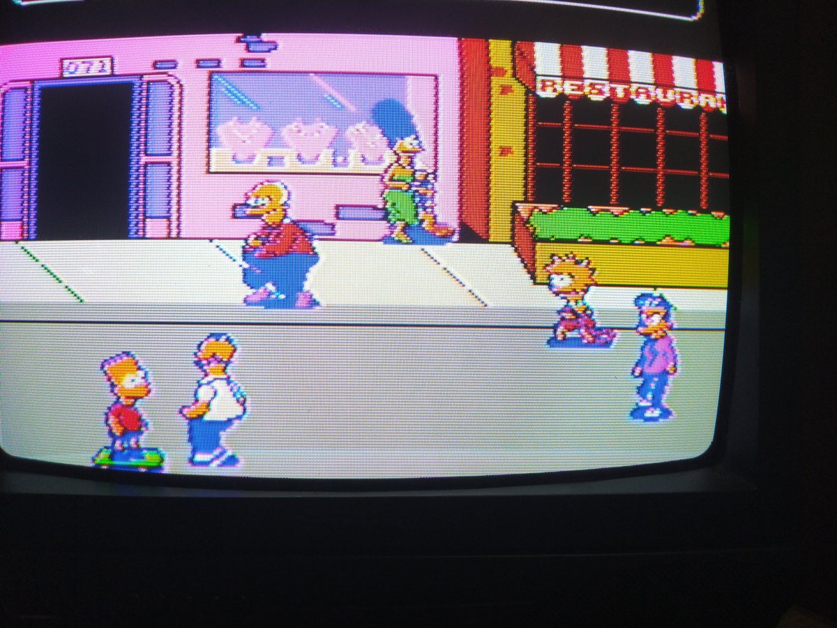 Here are the new sprites inside the game just for kicks. Lisa added as an enemy since my max players count is 3 (could still add a third enemy type here). It's impractical to continue like this though, I need to improve NAW and use that to add metasprites. #nesdev #pixelart #nes