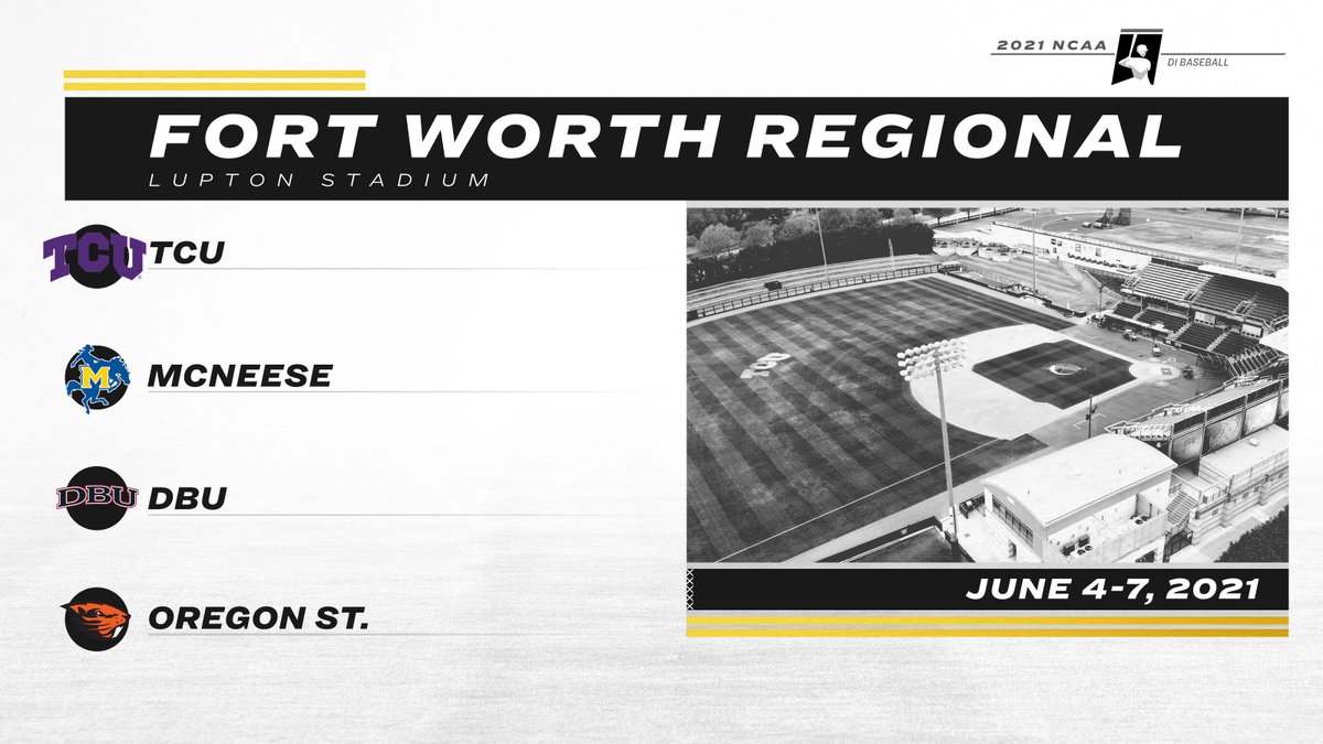 NCAA Baseball (@ncaabaseball) on Twitter photo FORT WORTH REGIONAL
1️⃣ <a href="/TCU_Baseball/">TCU Baseball</a>
2️⃣ <a href="/BeaverBaseball/">Oregon State Baseball</a>
3️⃣ <a href="/DBU_Baseball/">DBU Baseball</a>
4️⃣ <a href="/McNeeseBaseball/">McNeese Baseball</a>
#RoadToOmaha FORT WORTH REGIONAL
1️⃣ <a href="/TCU_Baseball/">TCU Baseball</a>
2️⃣ <a href="/BeaverBaseball/">Oregon State Baseball</a>
3️⃣ <a href="/DBU_Baseball/">DBU Baseball</a>
4️⃣ <a href="/McNeeseBaseball/">McNeese Baseball</a>
#RoadToOmaha