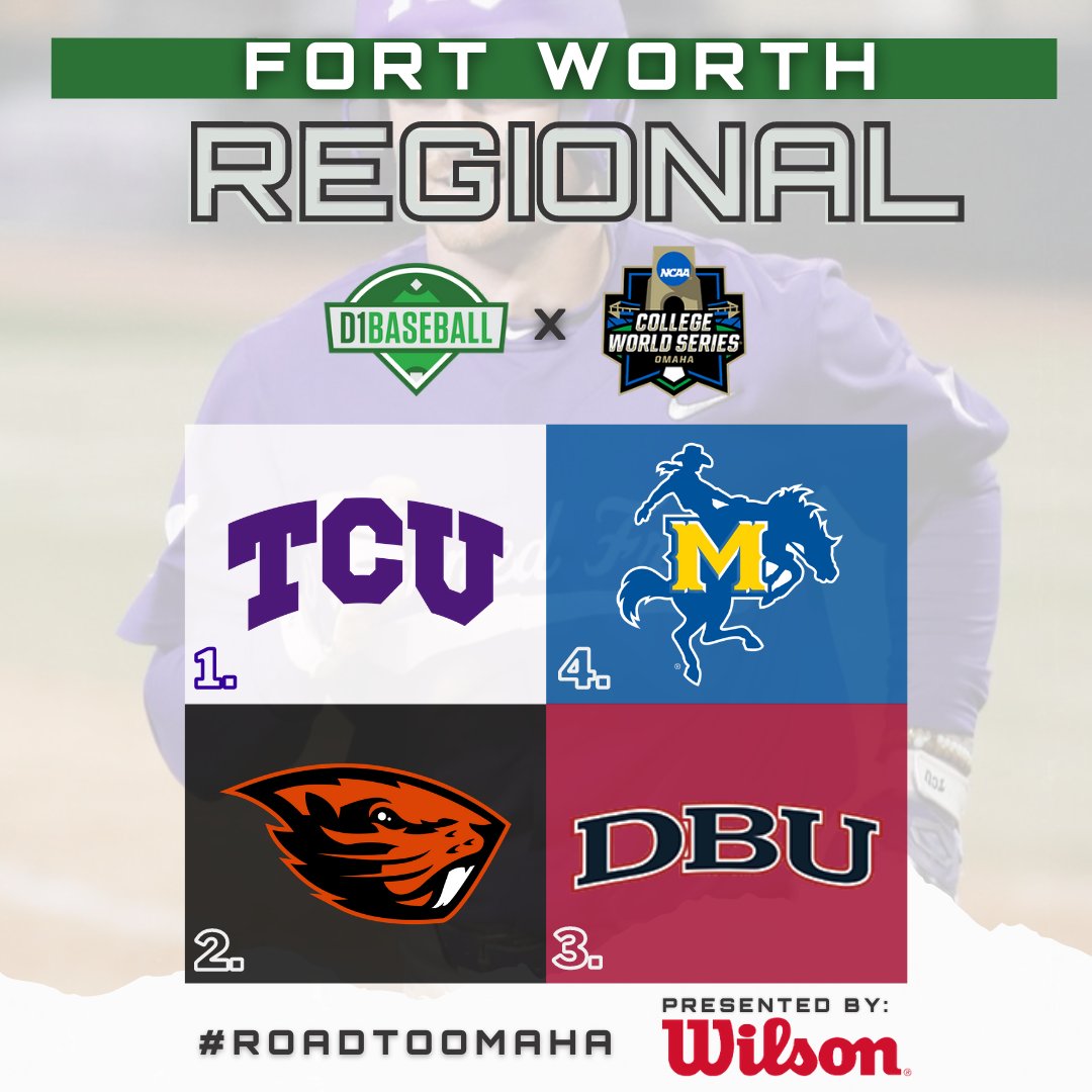 d1baseball's tweet photo. The Fort Worth Regional 

1. @TCU_Baseball 
2. @BeaverBaseball 
3. @DBU_Baseball 
4. @McNeeseBaseball https://t.co/FddVZXgk4G