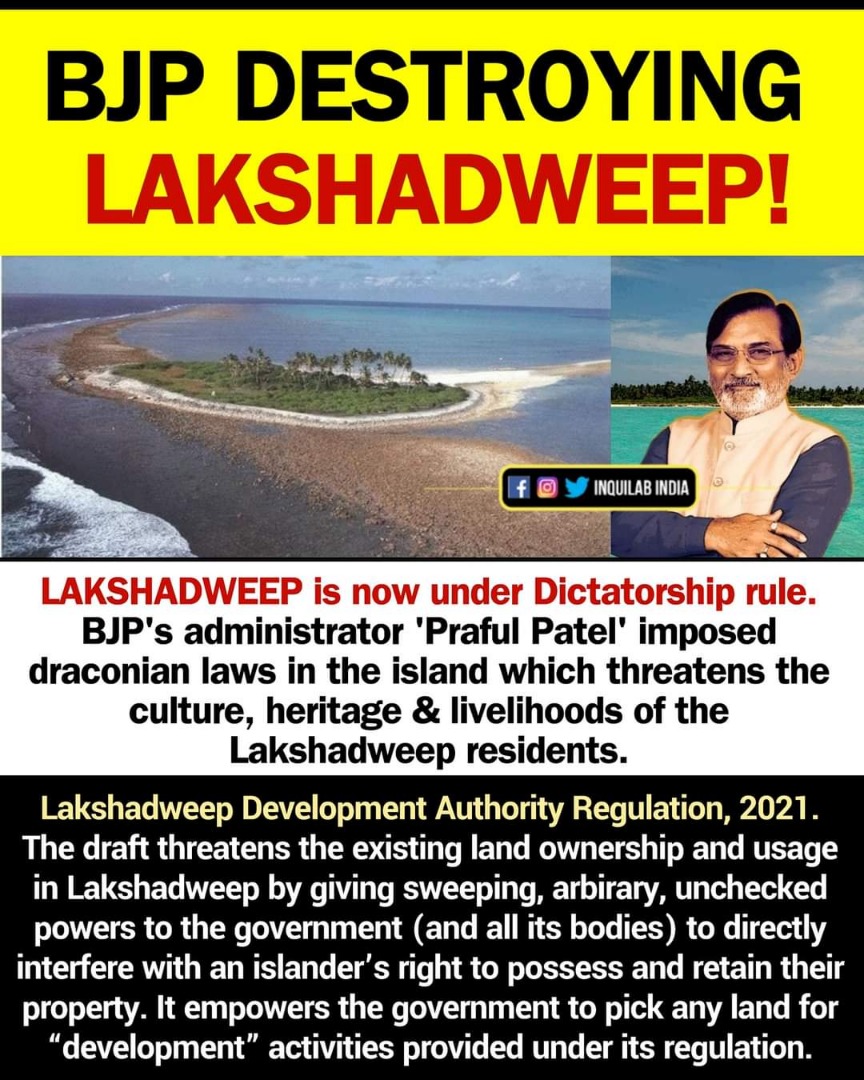 YasirAbooFida's tweet photo. BJP destroying Lakshadweep!

#BJPRuinsLakshadweep https://t.co/bKv1Qu0ObE