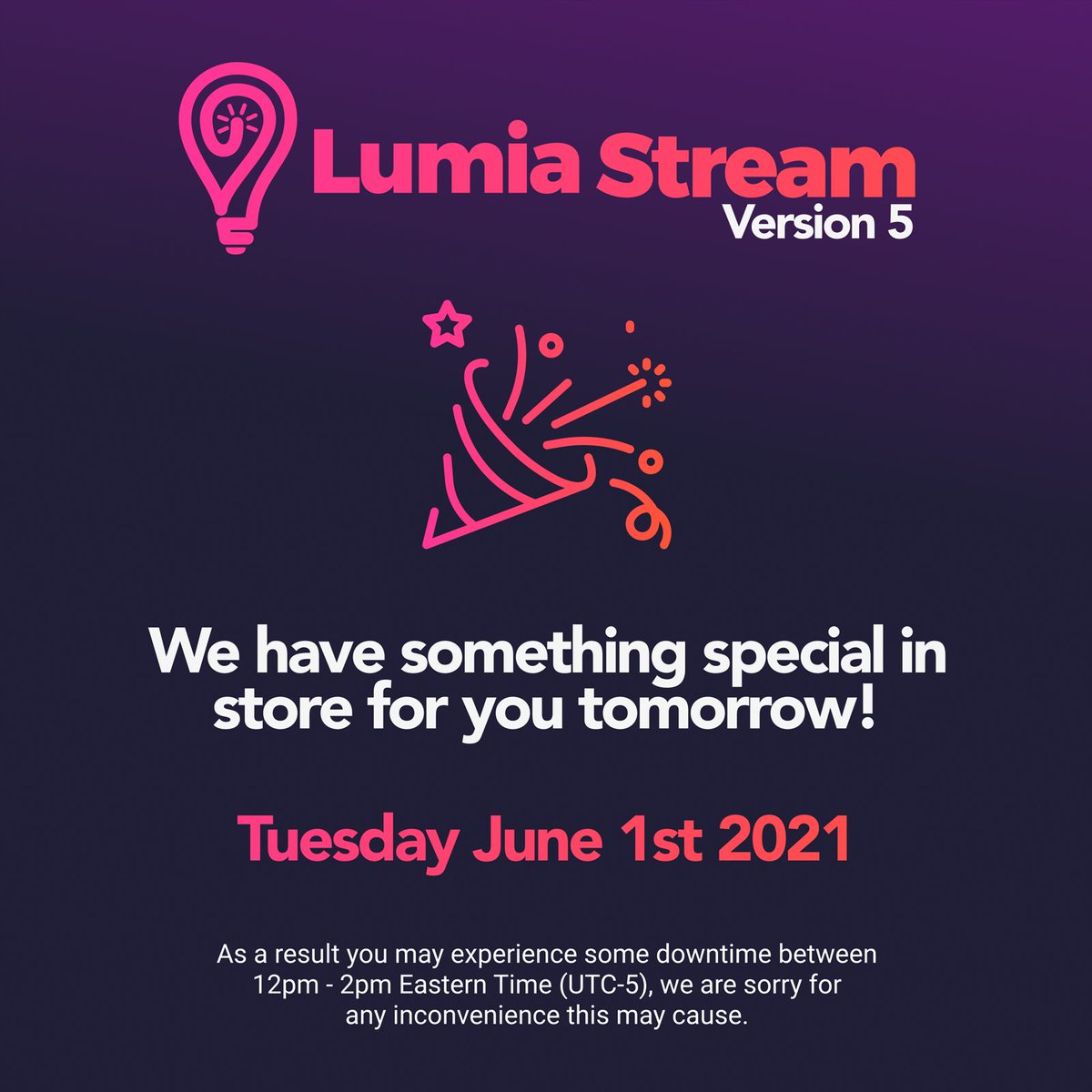 We have something special in store for you tomorrow! Tuesday June 1st 2021 (As a result you may experience some downtime between 12pm - 2pm Eastern Time (UTC-5), we are sorry for any inconvenience this may cause).